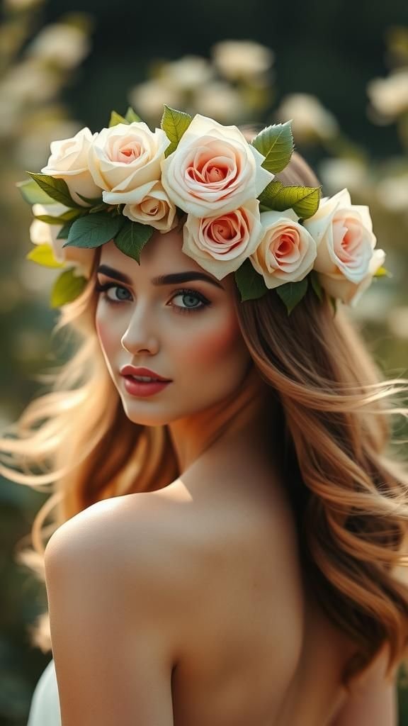 Classic Garden Rose Statement Crown With Greenery