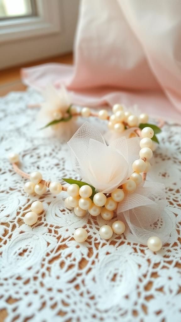 Pearls Tulle And Tiny Blossom Crown For Vintage Charm