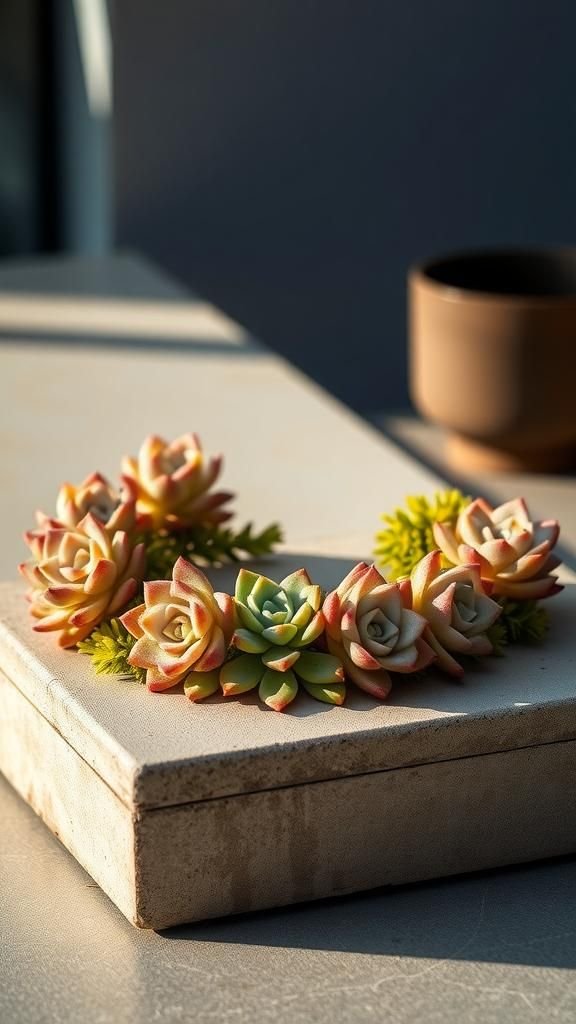 Petite Succulent Accent Flower Crown With Texture
