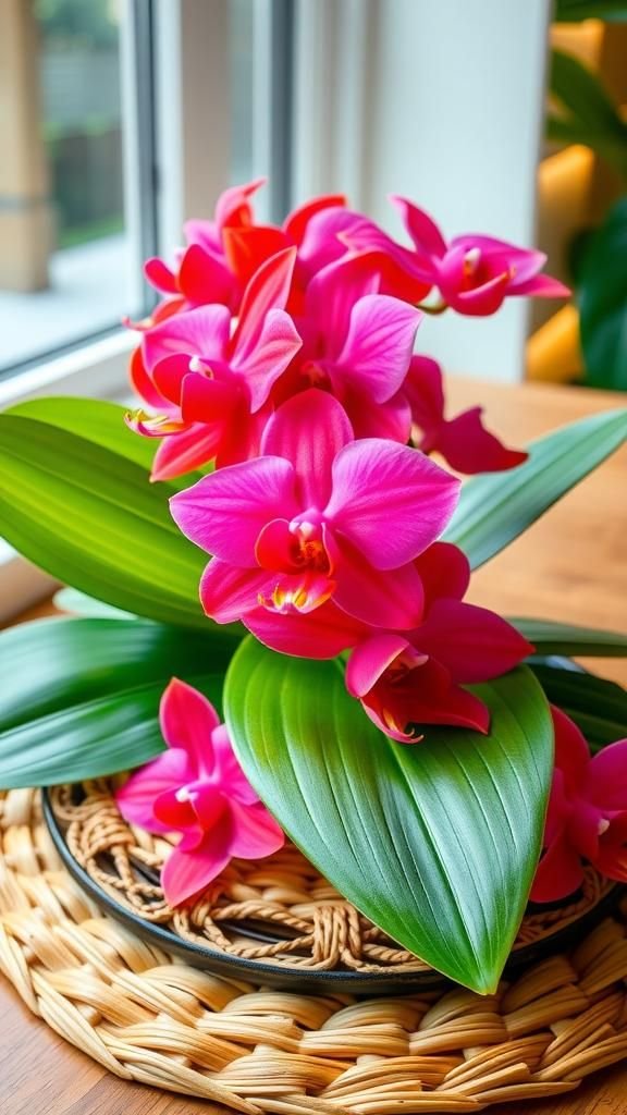 Tropical Orchid And Monstera Crown With Color