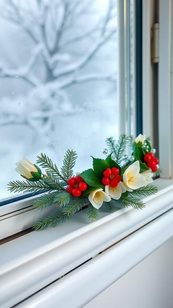 Winter Pine Holly And White Bloom Crown With Sparkle