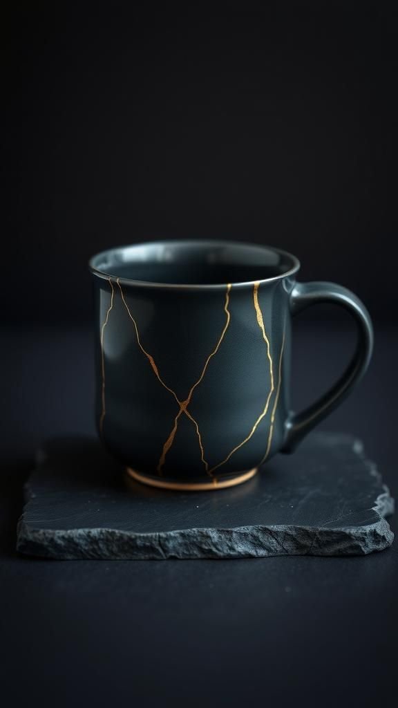 Kintsugi-Inspired Gold Vein Linework Mug