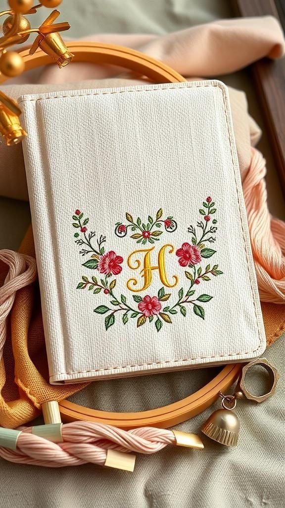 Embroidered Canvas Cover Notebook With Monogram