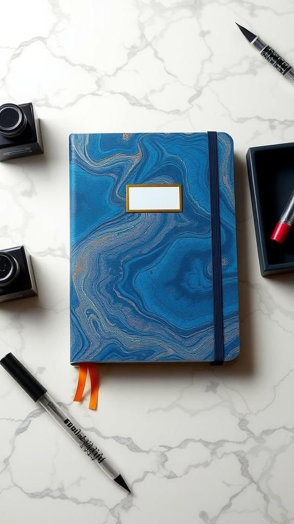 Hand-Marbled Paper Notebook With Swirling Color