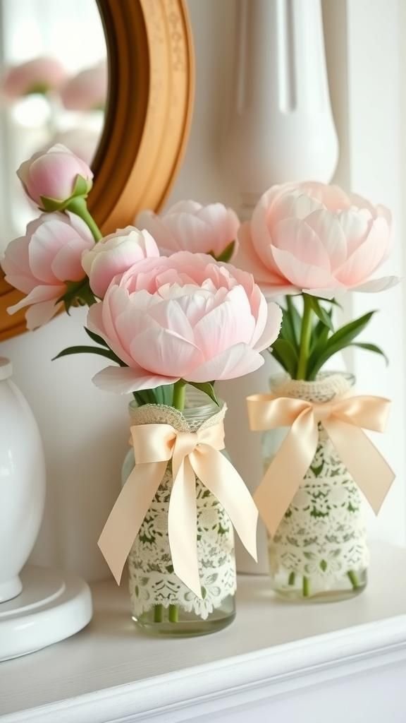 Lace-Overlay Mason Jars For Romantic Centerpieces