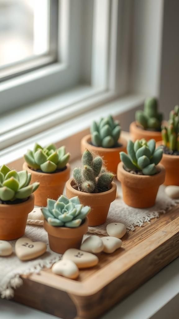 Felted Succulent Garden In Mini Pots