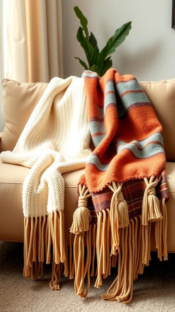 Cozy Fringe-Tie Fleece Throw Blanket For Lounging