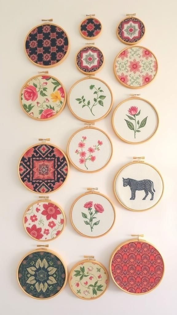 Embroidery-Hoop Fabric Wall Art With Patterned Textiles