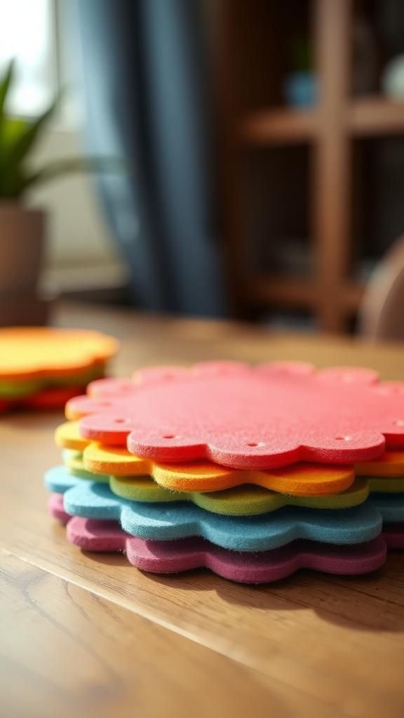 Layered Felt Coasters With Playful Colors And Shapes