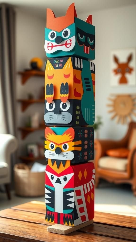 Folk Art Animal Totems In Bold Colors