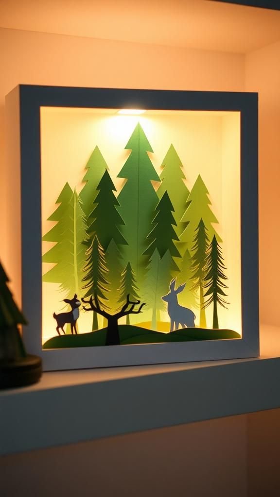 Layered Forest Silhouette Lightbox With Glowing Depth