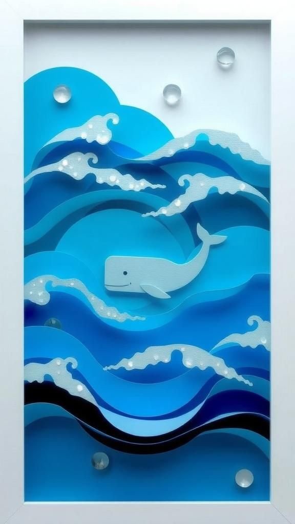 Ocean Waves And Whale Silhouette Wall Scene