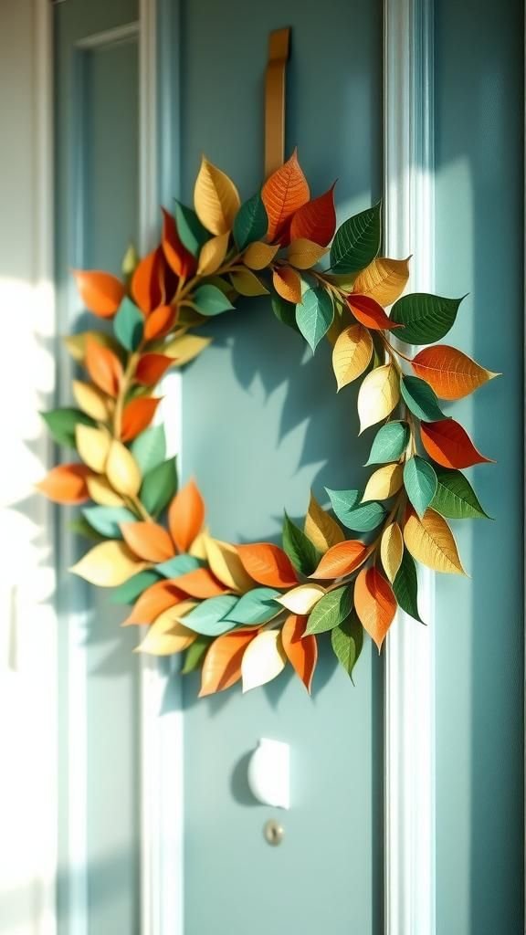Seasonal Wreath Made From Paper Leaves