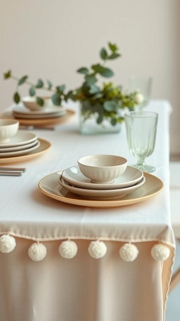 Soft Pom Pom Table Runner With Mixed Textures