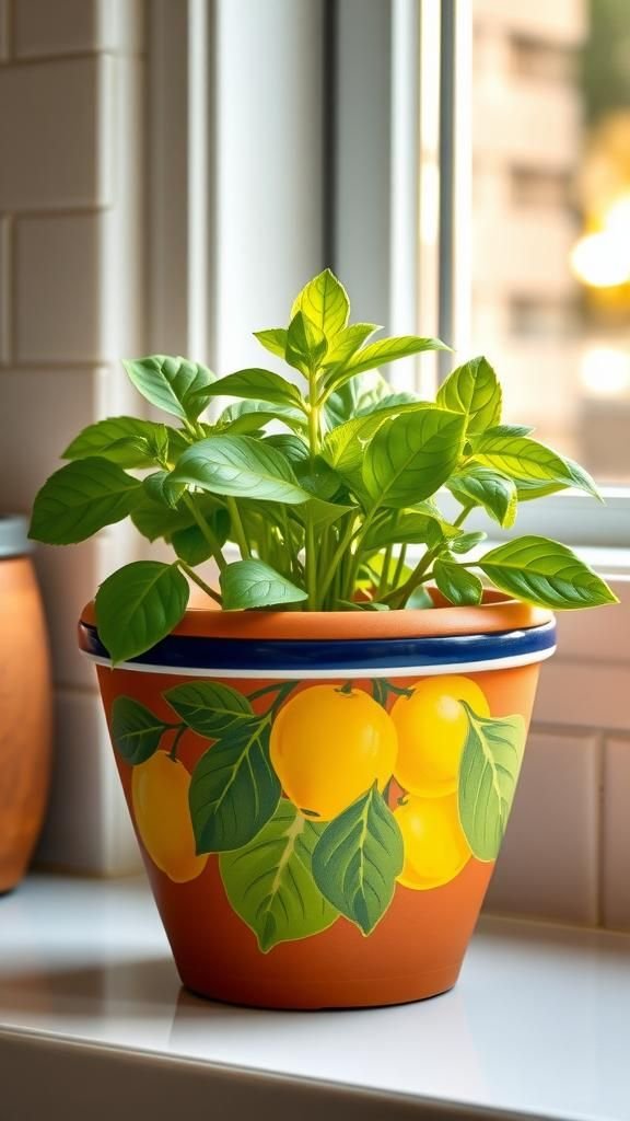 Sun-Kissed Lemon Motif On Terracotta Herb Planters