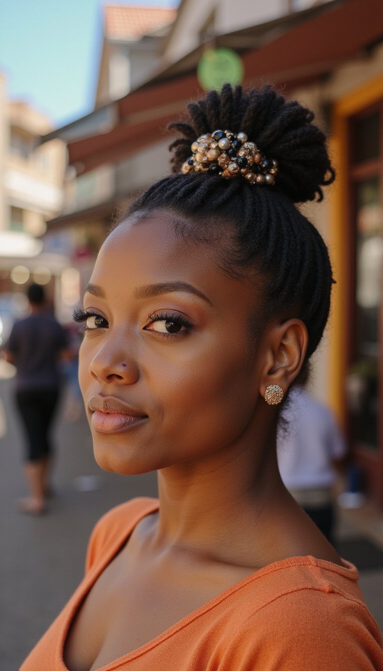 Accessorized Puff Bun With Bead Detail