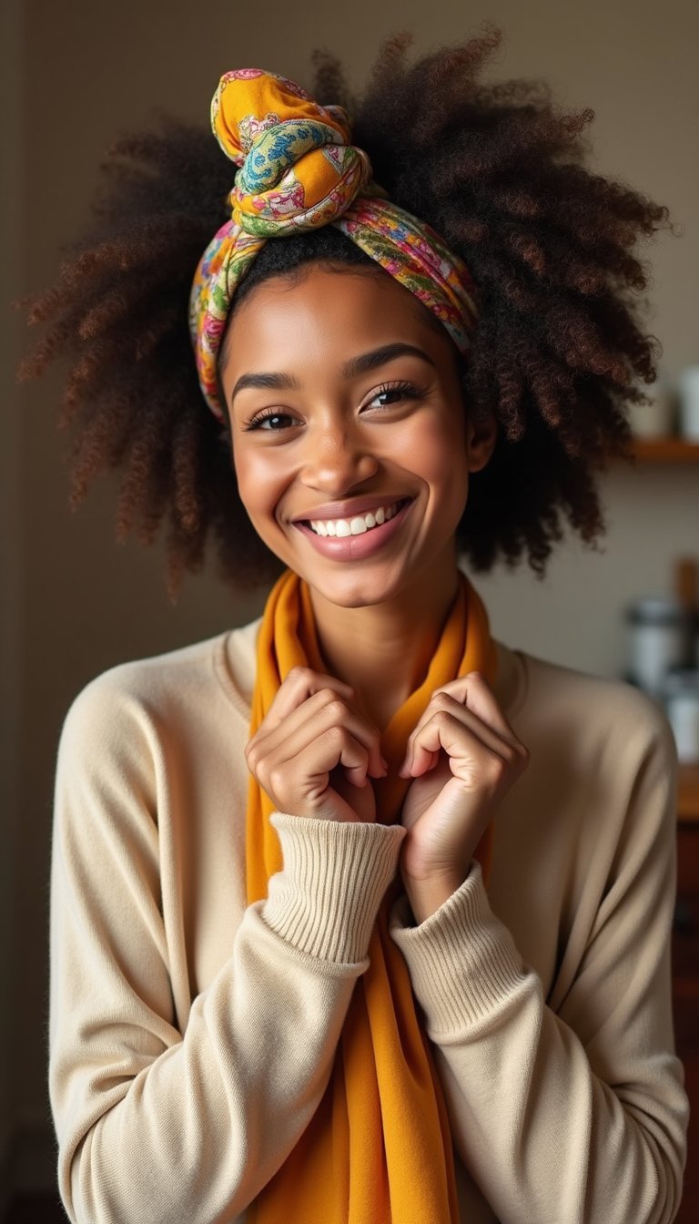 Puff And Scarf Wrapped Crown Style