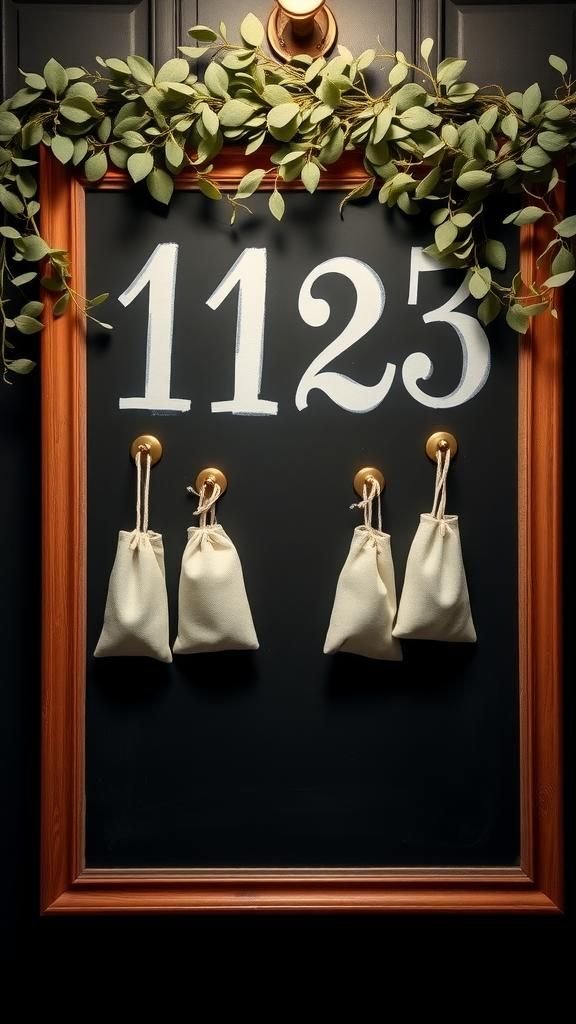 Chalkboard Advent Countdown With Hooks And Pouches