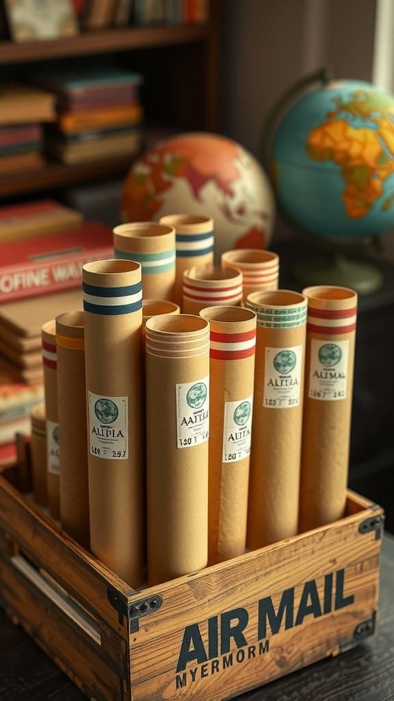 Postal Tube Advent With Stamps And Airmail Stripes