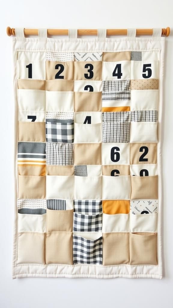 Quilted Fabric Pocket Wall Hanging Calendar
