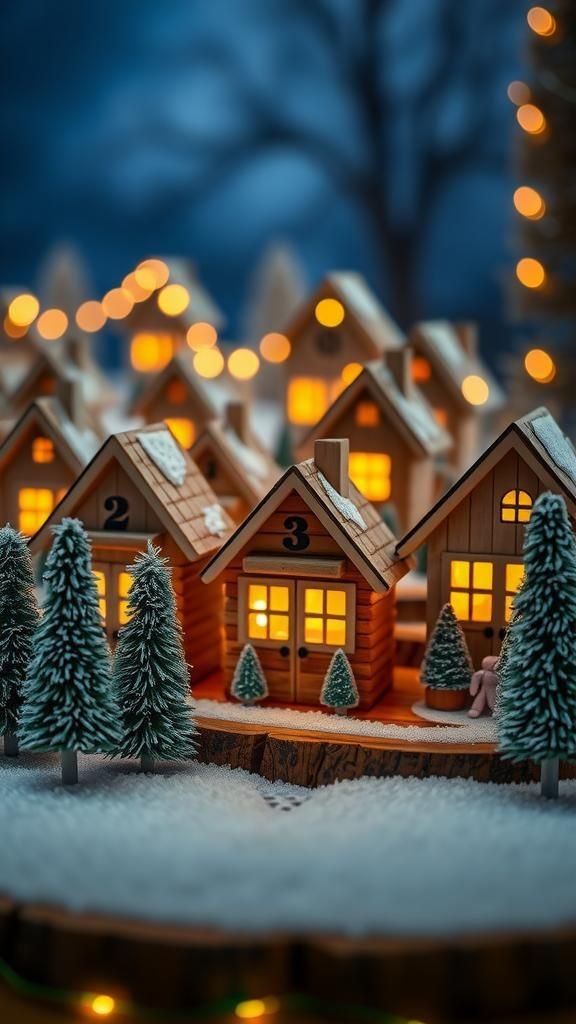 Wooden House Village Advent With Warm LEDs