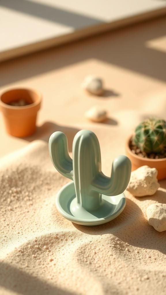 Cactus Silhouette Ring Stand With Small Dish