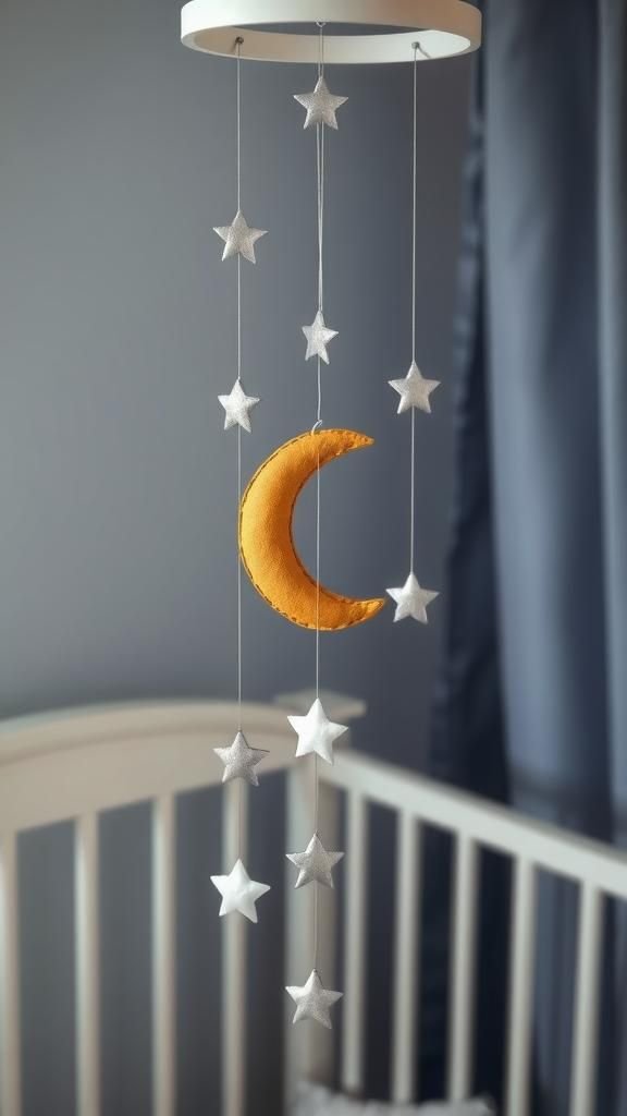 Moon, Stars, And Metallic Night-Sky Mobile