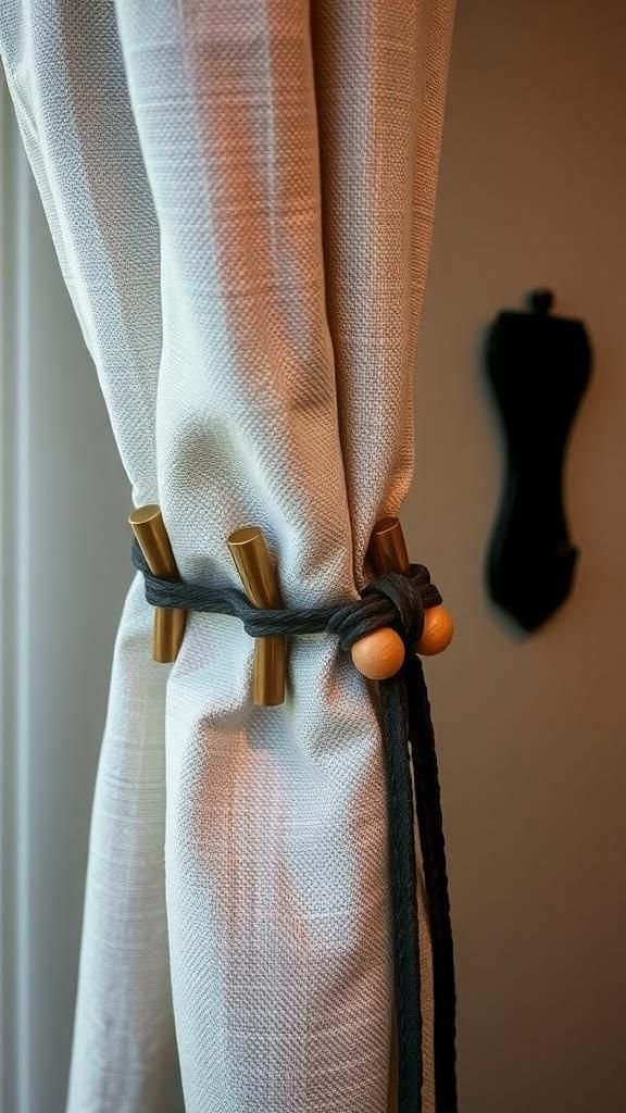 Leather Cord Tieback With Brass And Wood