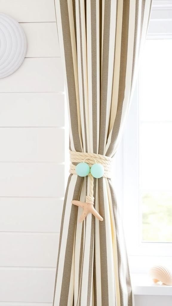 Nautical Rope Tieback With Driftwood And Glass