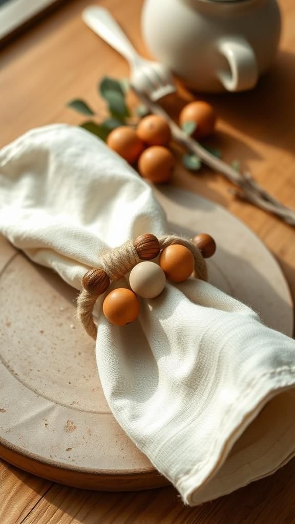 Natural Wood Beads On Rustic Jute Cord