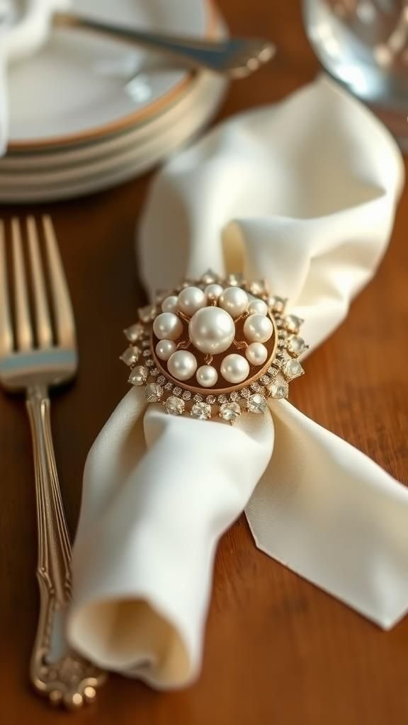 Vintage Brooch Centerpiece With Beaded Halo