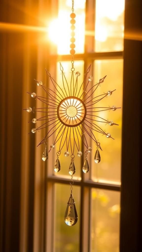 Beaded Sunburst With Radiating Wire Spokes