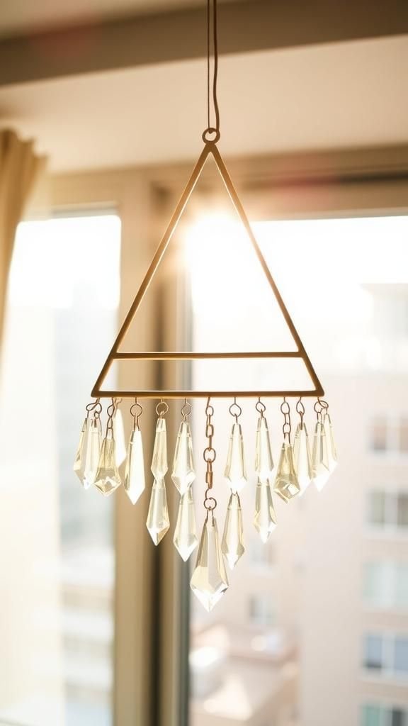 Geometric Brass Triangle With Crystal Fringe