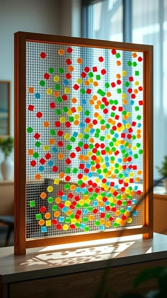 Mesh Panel With Stained-Glass Bead Mosaic