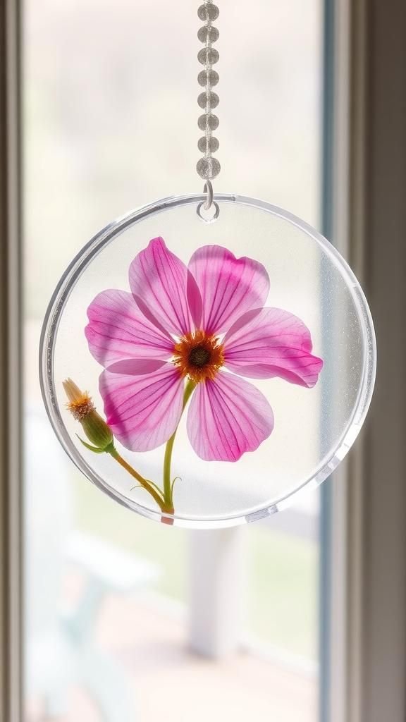 Pressed Flower Disc With Beaded Halo