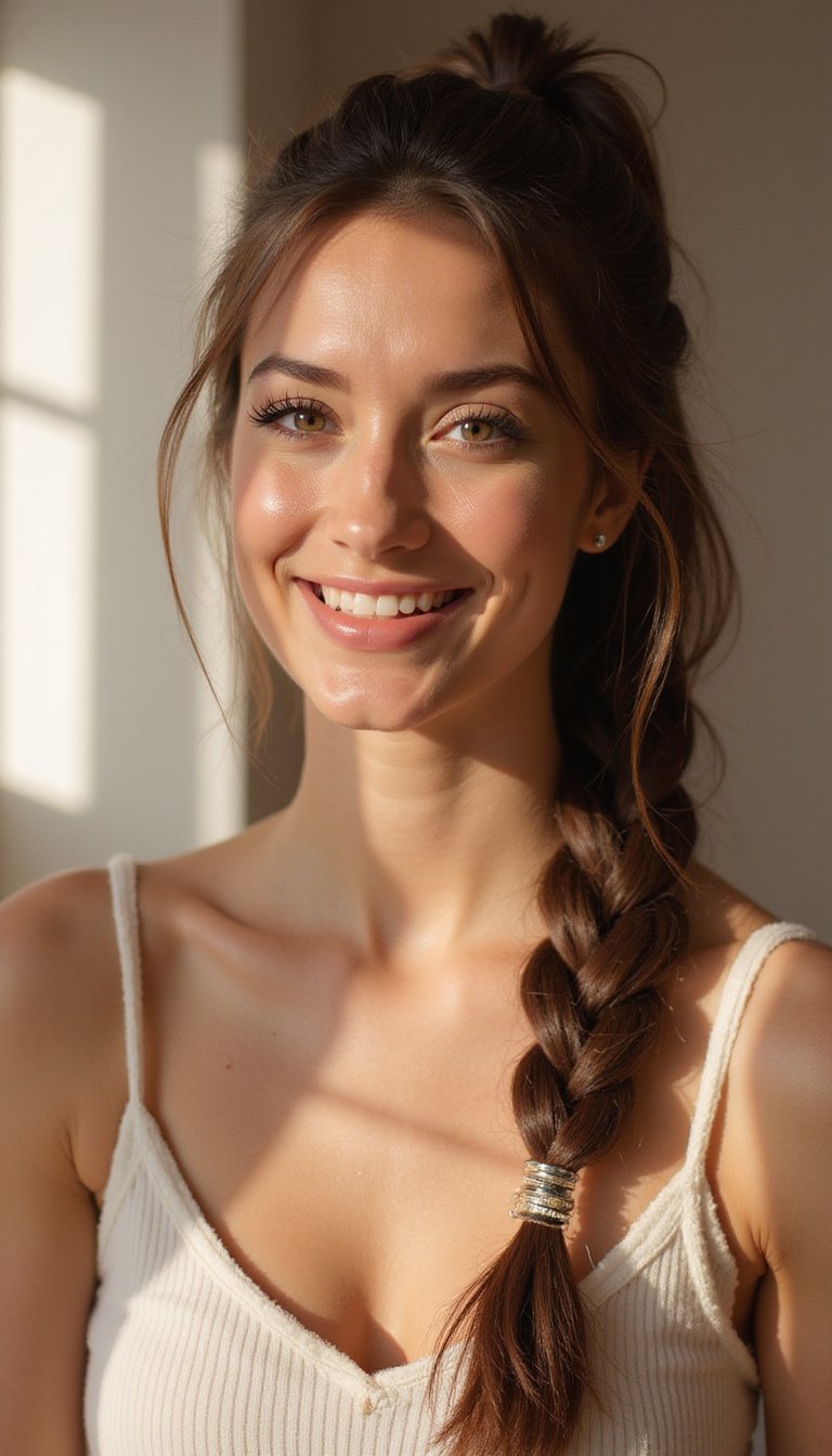 Braided Ponytail With Feathered Side Accents