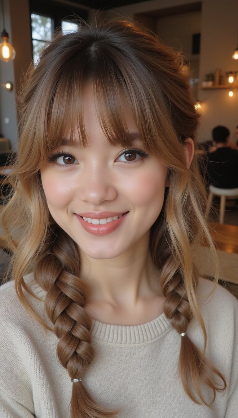 Feather Braid With Curtain Bangs And Movement