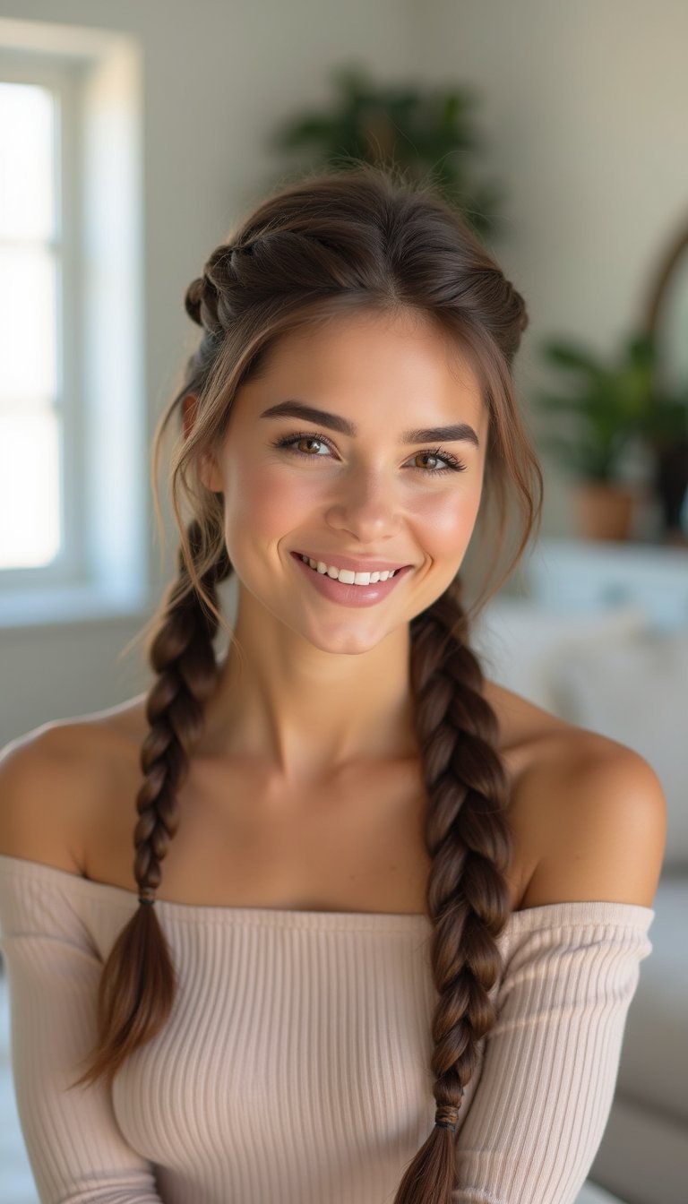 Half-Up Feather Braid With Face-Framing Tendrils