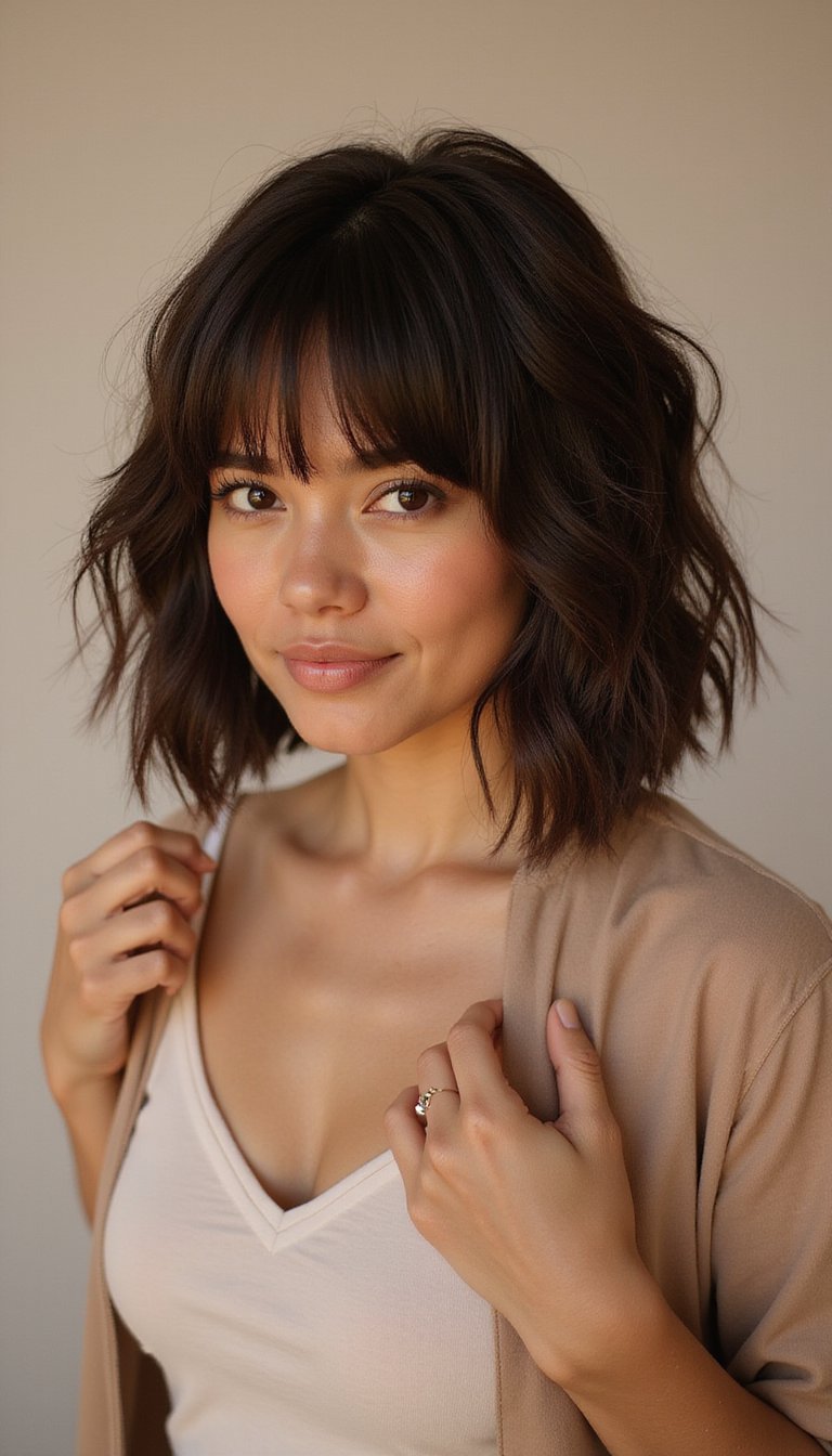 Choppy Bottleneck Bangs Paired With Textured Bob