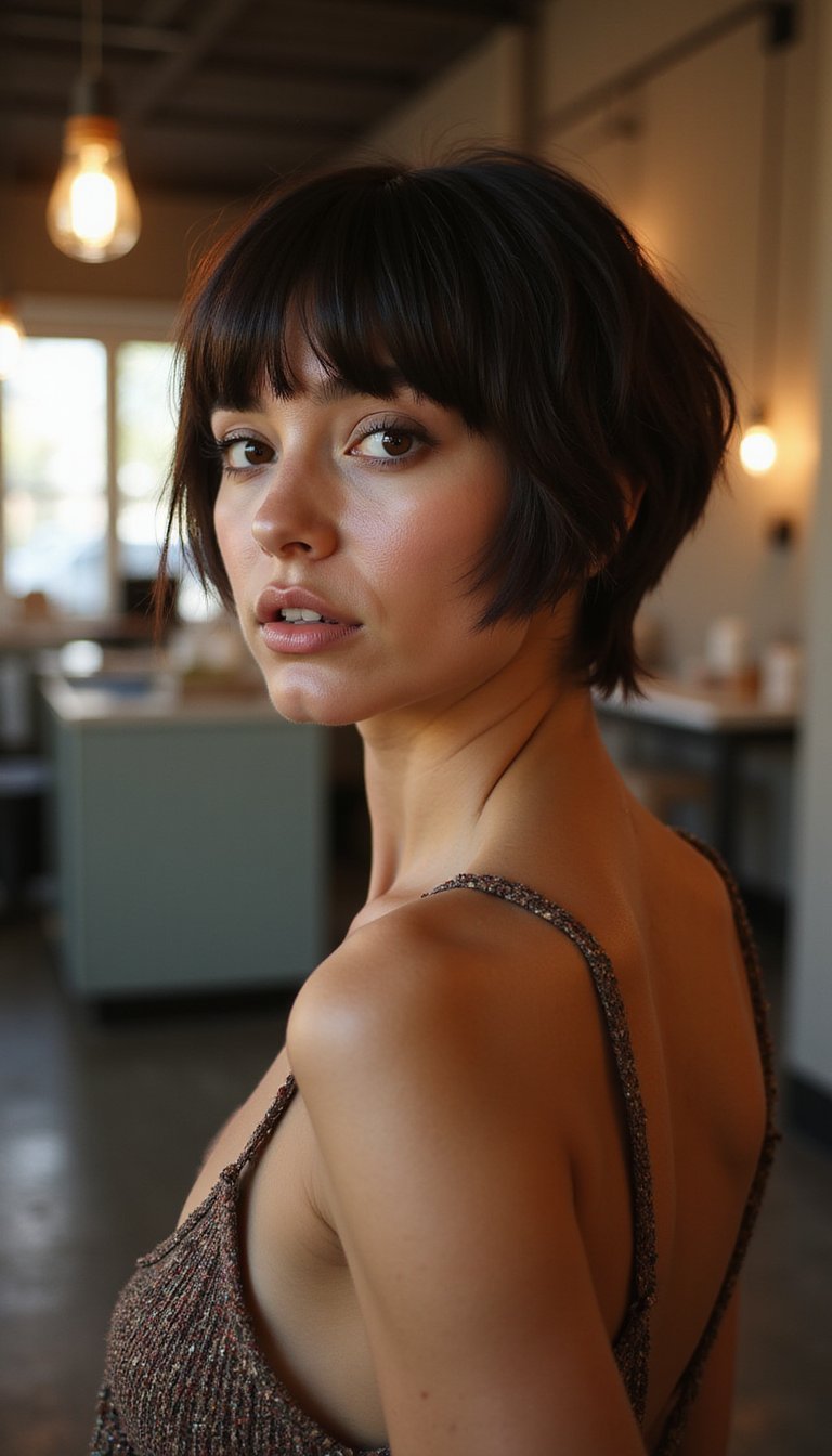 Modern Mullet With Tapered Bottleneck Bangs