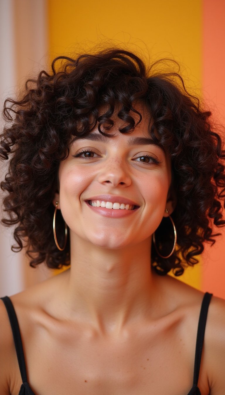 Playful Curls With Micro Bottleneck Bangs