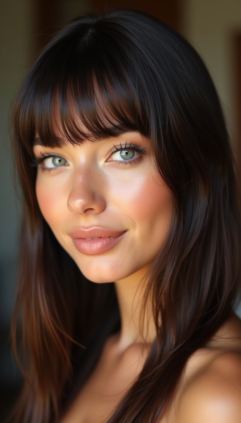 Wet-Look Bottleneck Bangs For Glossy Finish