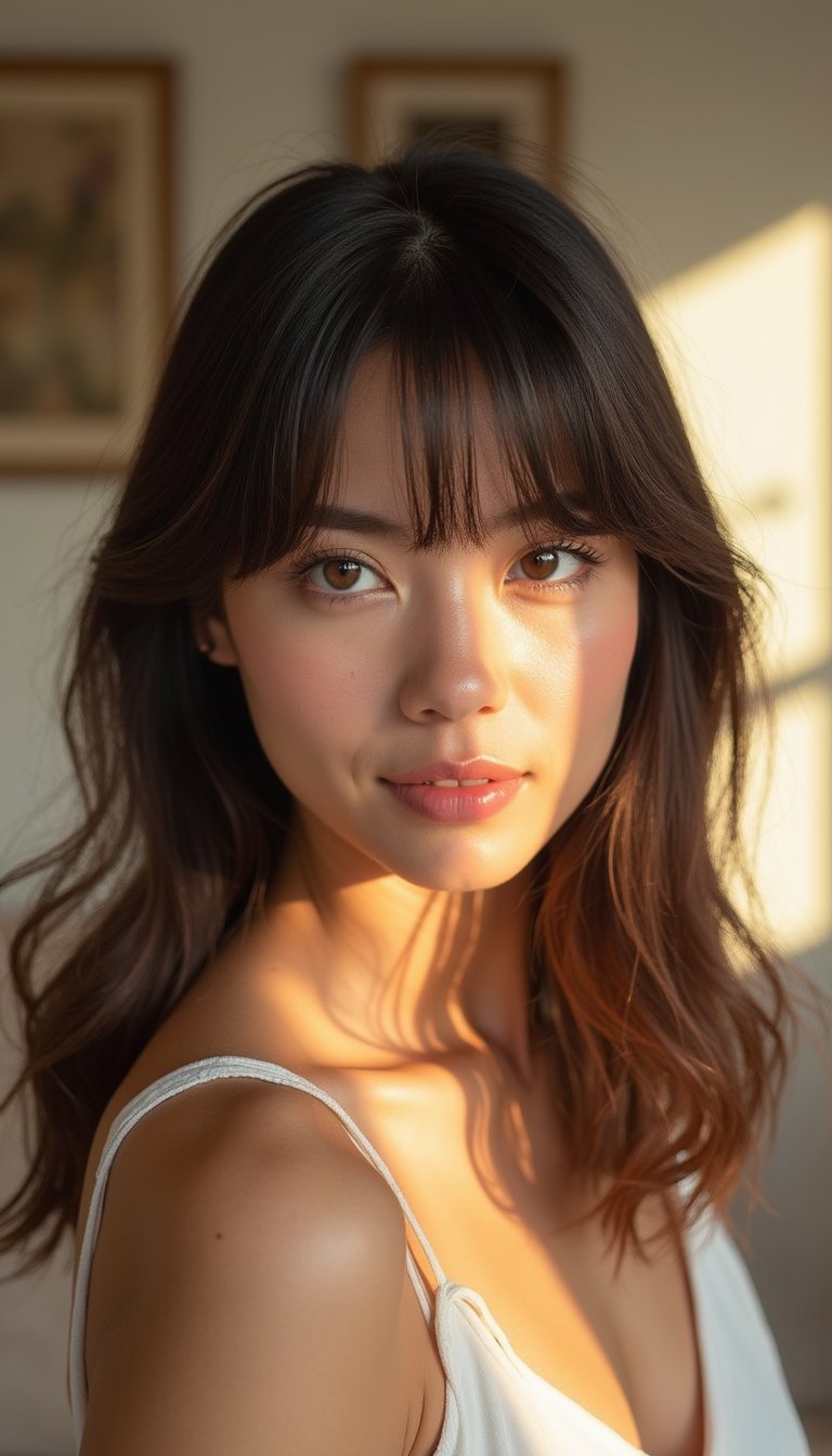 Curtain-Style Bottleneck Bangs For Oval Faces