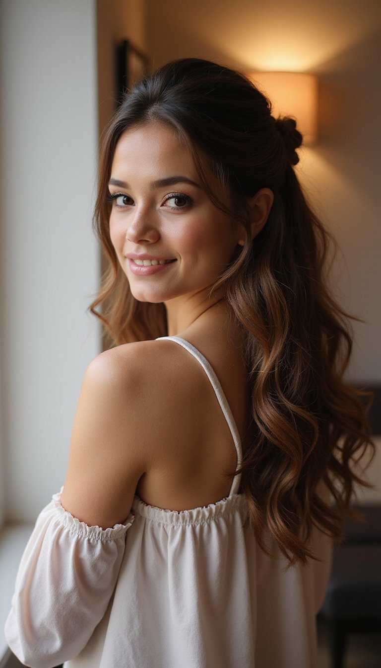 Half Up Blowout With Pouf And Soft Waves