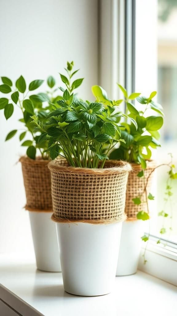 Burlap Planter Sleeves For Indoor Greenery