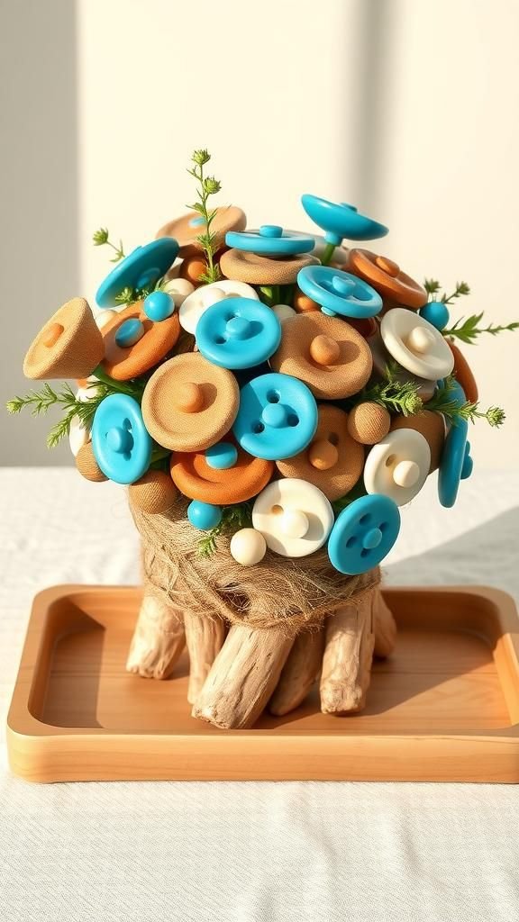 Boho Driftwood And Button Wildflower-Inspired Arrangement