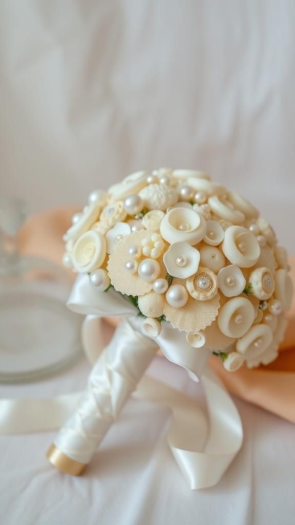 Bridal Pearl And Lace Button Keepsake Bouquet