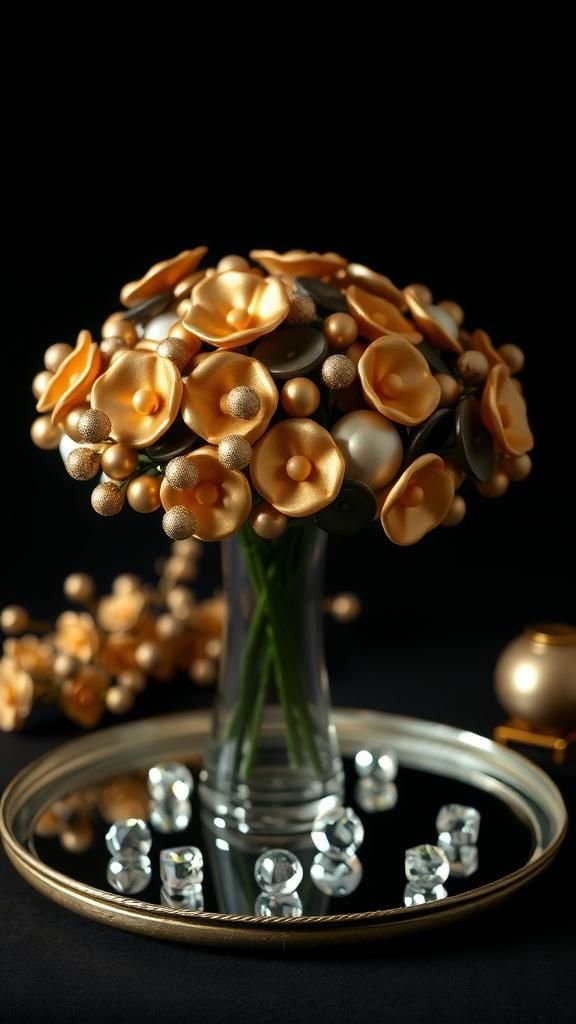 Metallic Glam Button Blooms With Mirrored Tray Display