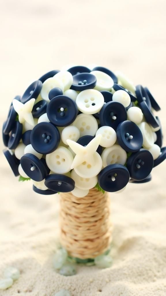 Nautical Navy And White Button Arrangement With Rope