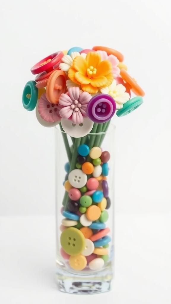 Rainbow Ombré Button Bouquet In Clear Glass Vase